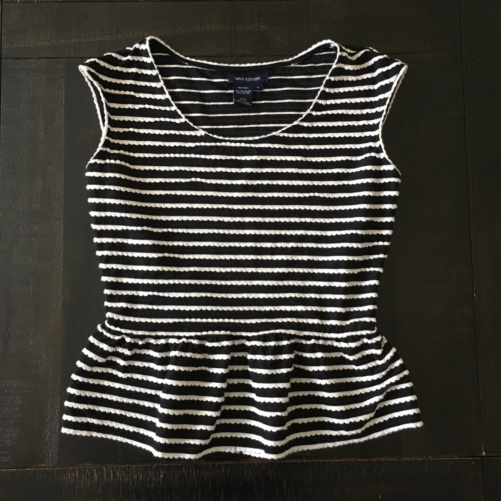 MAX EDITION Black and White Striped Flounce Top